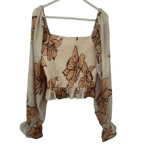 Anthropologie Hutch shirt puff sleeve smock crop top boho Medium festival